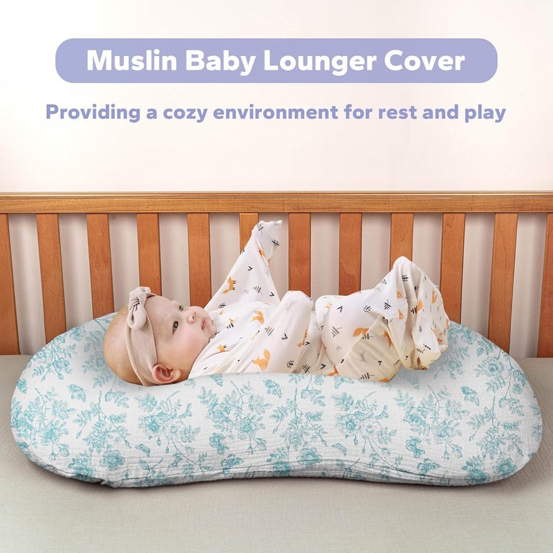 FUNUPUP Muslin Baby Lounger Cover Compatible with Snuggle Me Lounger, Infant Lounger Pillow Cover for Newborn, Removable Newborn Lounger Cover for Boys and Girls, Only Cover, Blue Flower - Image 5